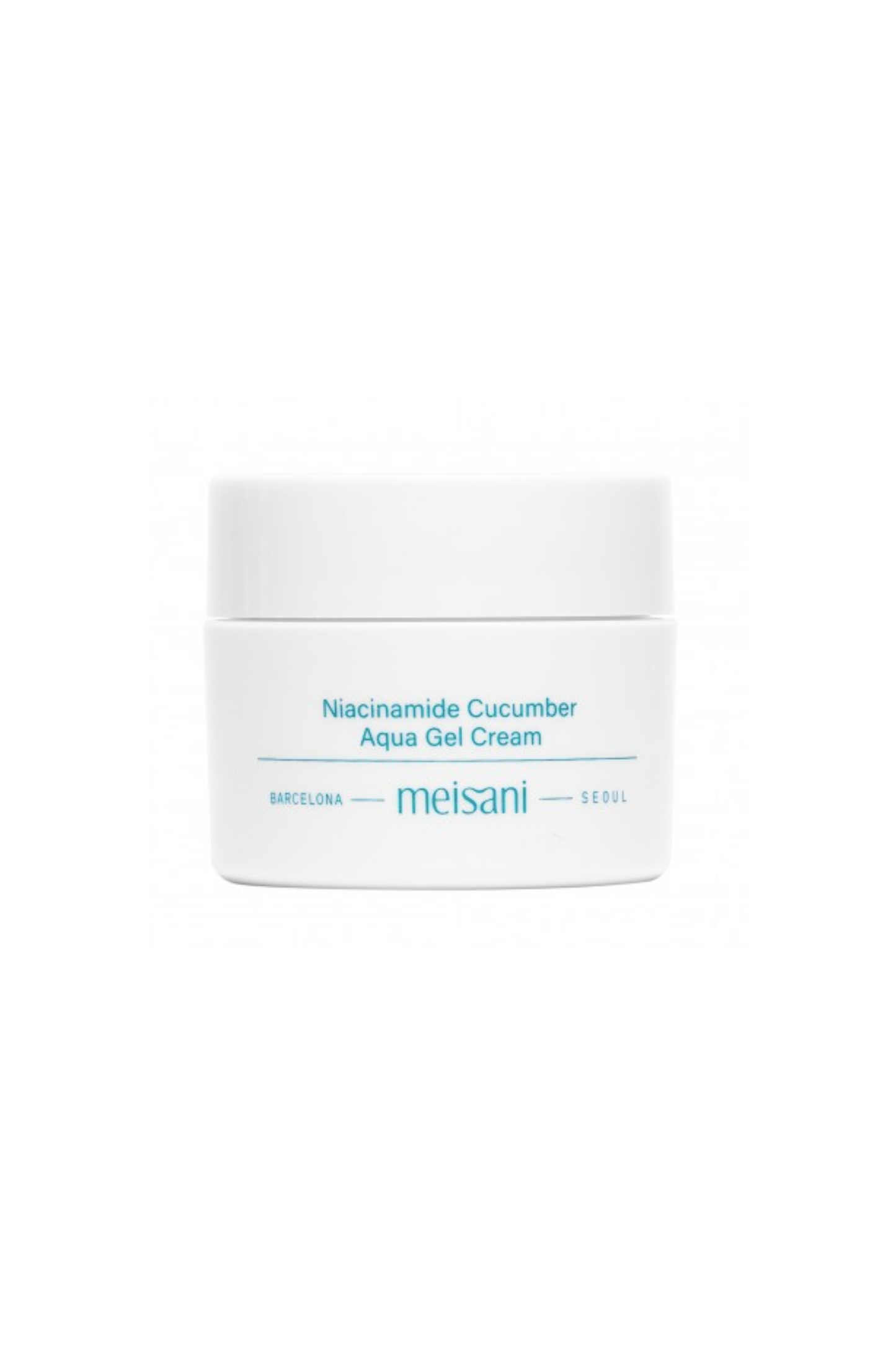 Meisani's Niacinamide Cucumber Aqua Gel Cream white mini jar against a white background.