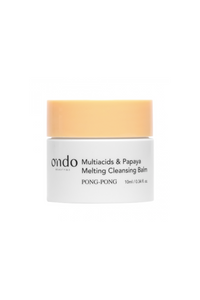 Mini 10ml jar of Ondo Beauty's Multiacids & Papaya Cleansing Balm against a white background.