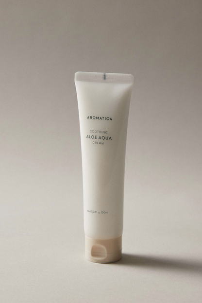 Aromatica Soothing Aloe Aqua Cream against a light grey background.