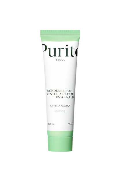 Purito's Wonder Releaf Centella Cream Unscented against a white background. Available for purchase at Sinless Skincare.