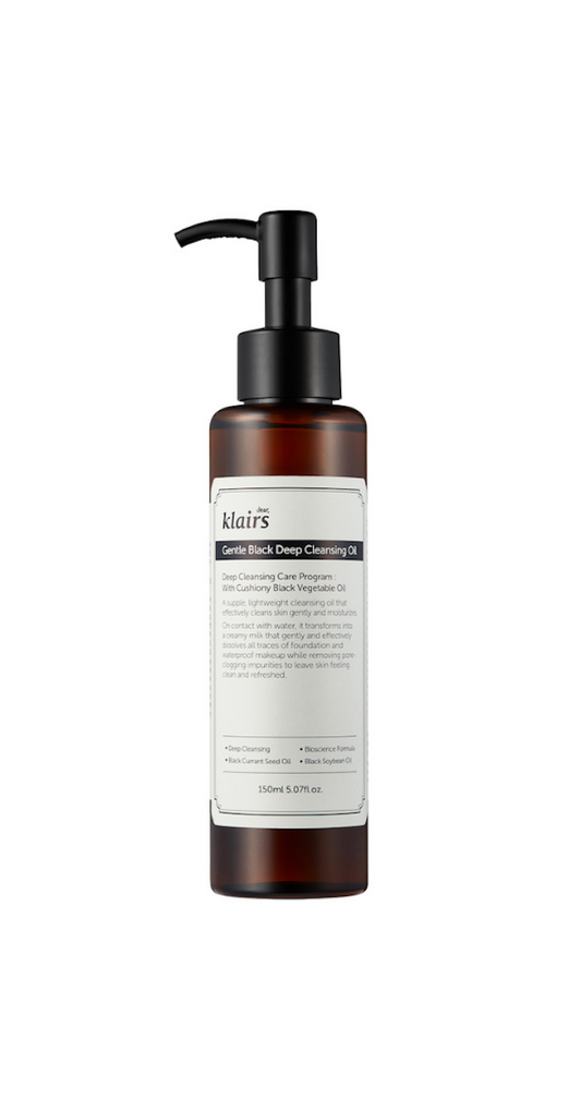 Klairs Gentle Black Deep Cleansing Oil against a white background. Available for purchase at Sinless Skincare.